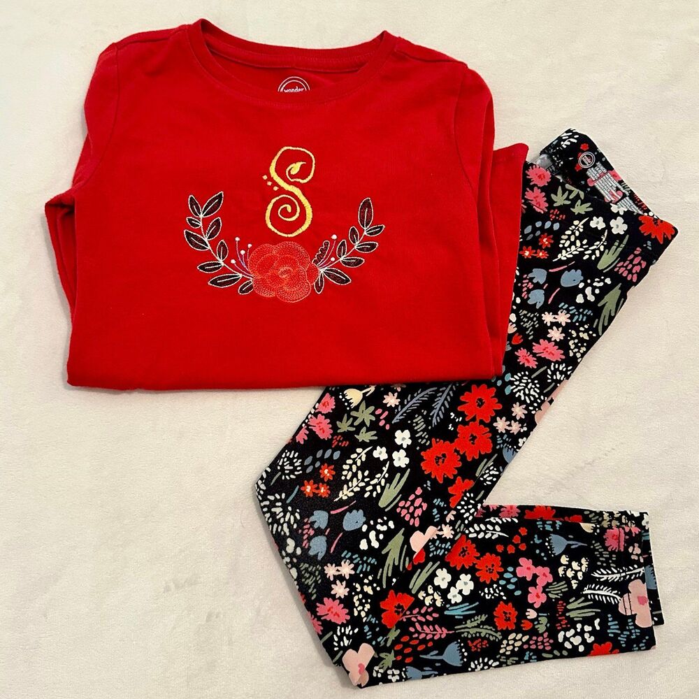 “S” Monogrammed Long Sleeve Shirt W/leggings Size 4/5